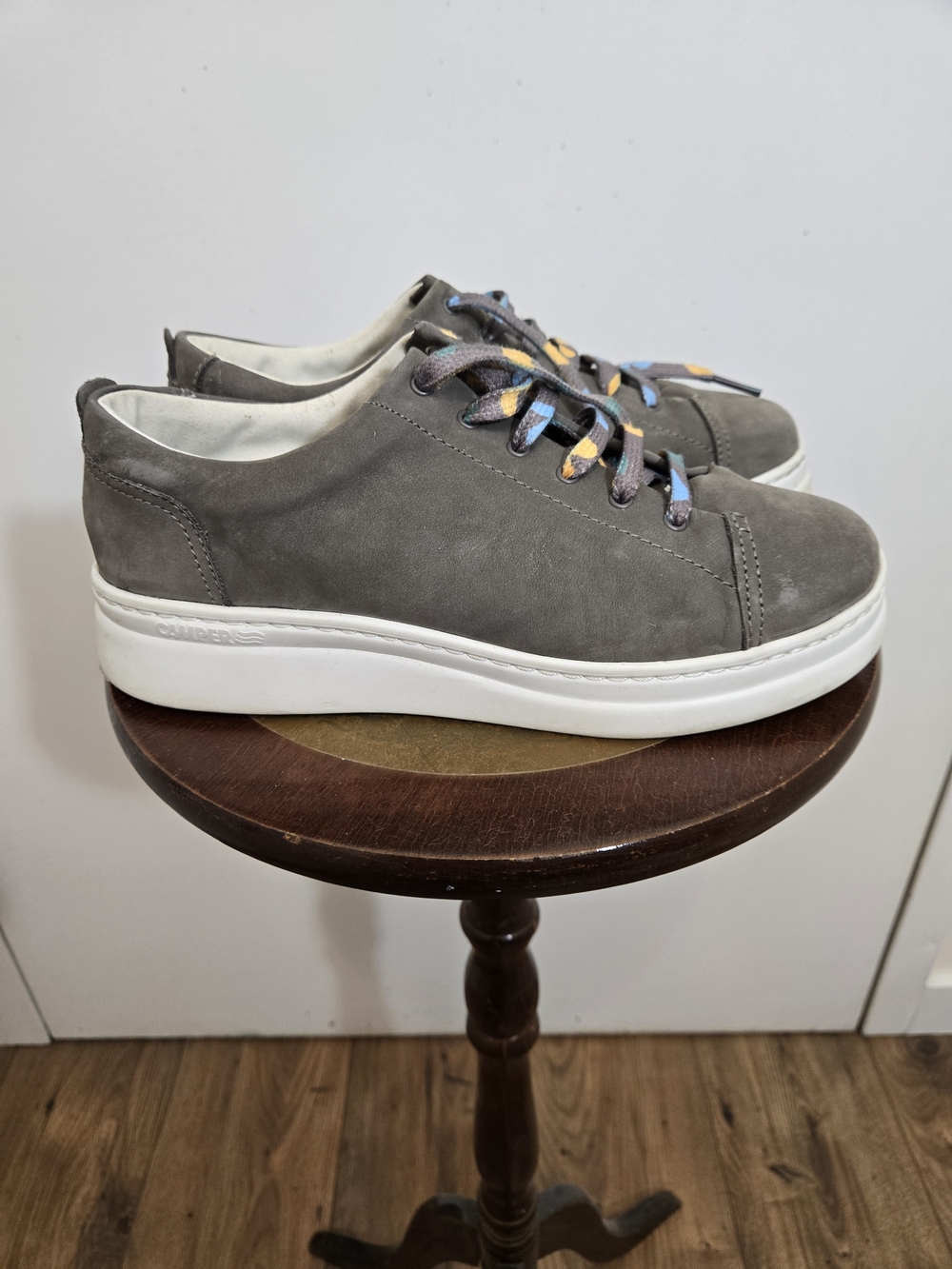Camper Gray Suede Platform Sneaker with Original Multicolor Laces